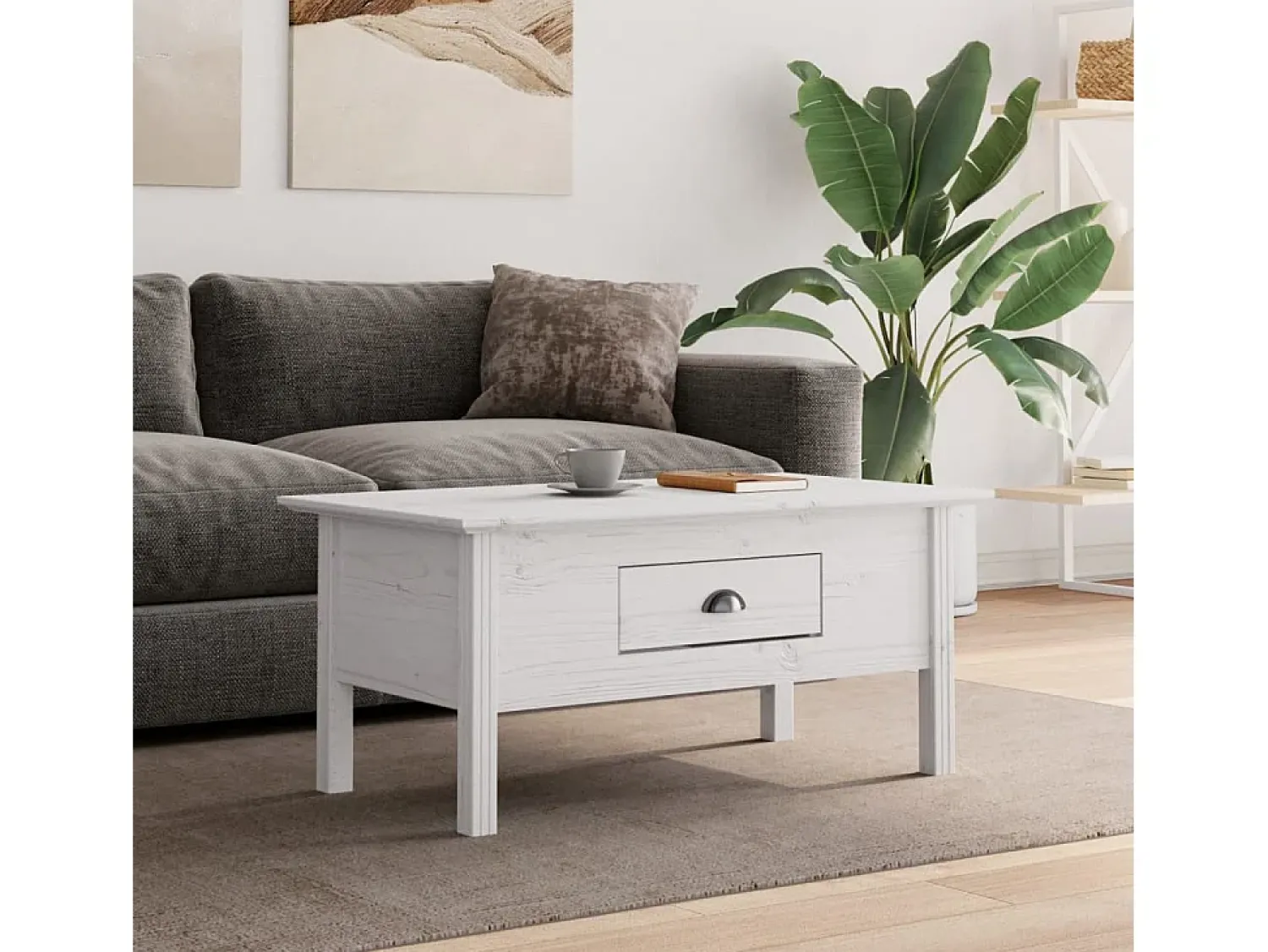 Mesa De Centro| Mesa de centro | Mesa de apoio BODO 100x55x46 cm madeira de pinho maciça Branco