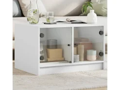 Mesa De Centro* Mesa de centro | Mesa de apoio c/ portas de vidro 68x50x42 cm Branco