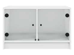 Mesa De Centro* Mesa de centro | Mesa de apoio c/ portas de vidro 68x50x42 cm Branco