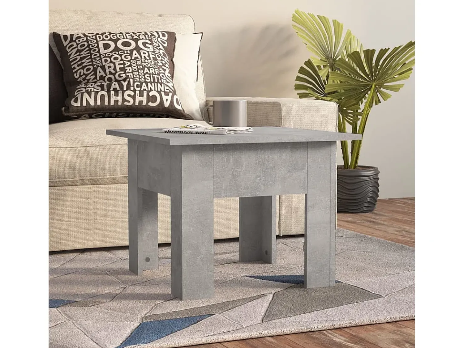New Mesa de centro | Mesa de apoio 55x55x42 cm contraplacado cimento Cinzento