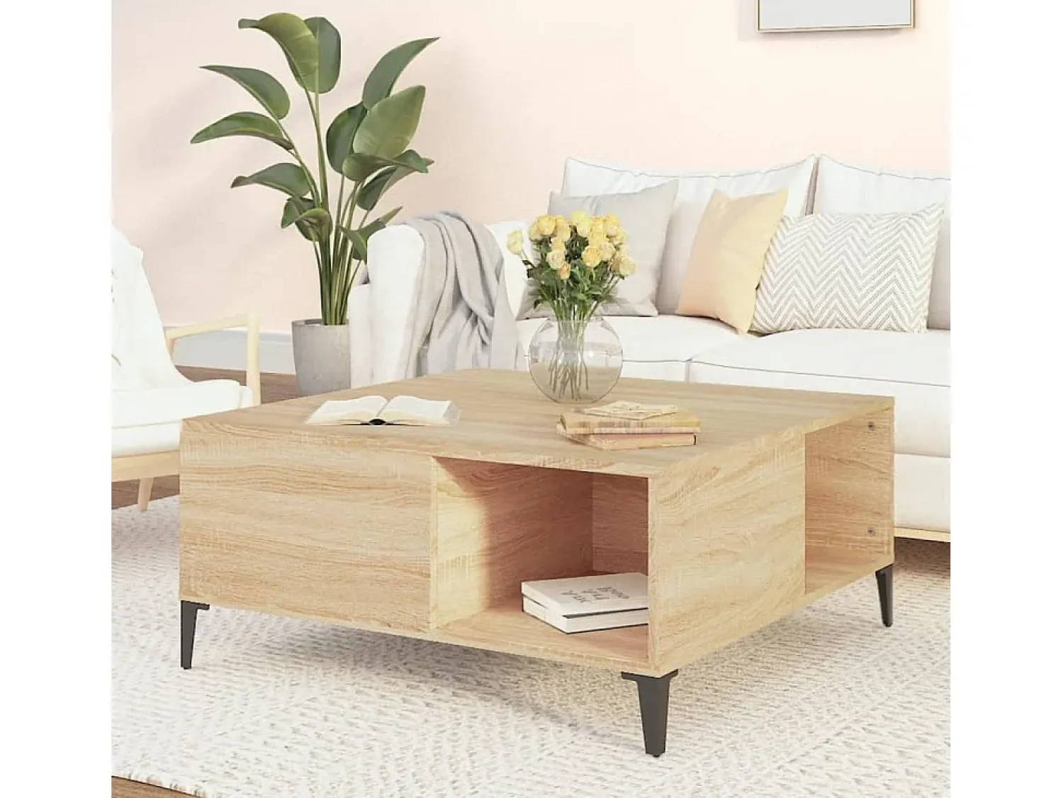 Mesa De Centro| Mesa de centro | Mesa de apoio 80x80x36.5 cm derivados madeira carvalho sonoma Castanho