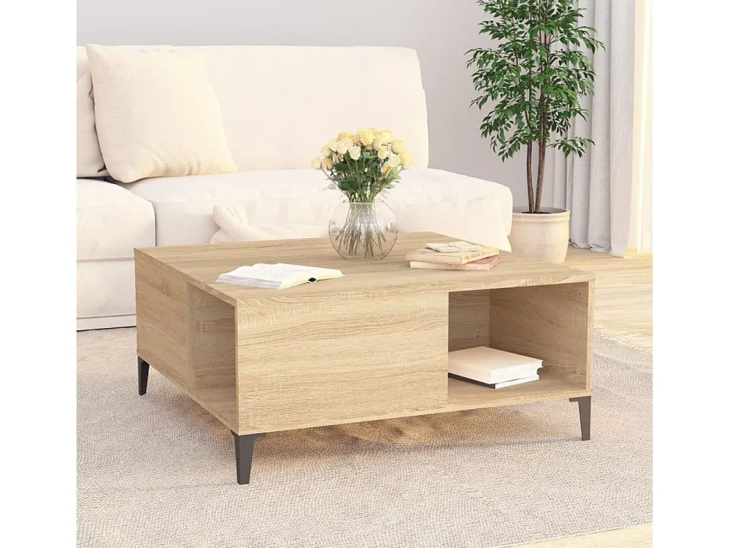 Mesa De Centro| Mesa de centro | Mesa de apoio 80x80x36.5 cm derivados madeira carvalho sonoma Castanho