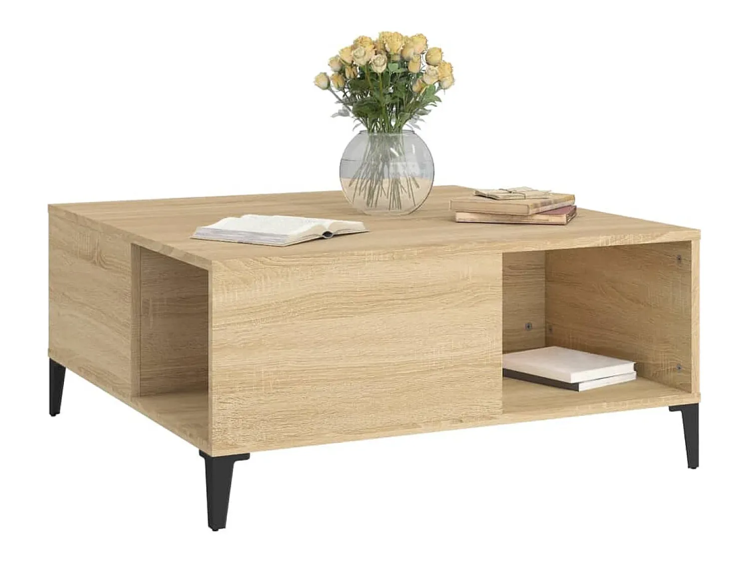 Mesa De Centro| Mesa de centro | Mesa de apoio 80x80x36.5 cm derivados madeira carvalho sonoma Castanho