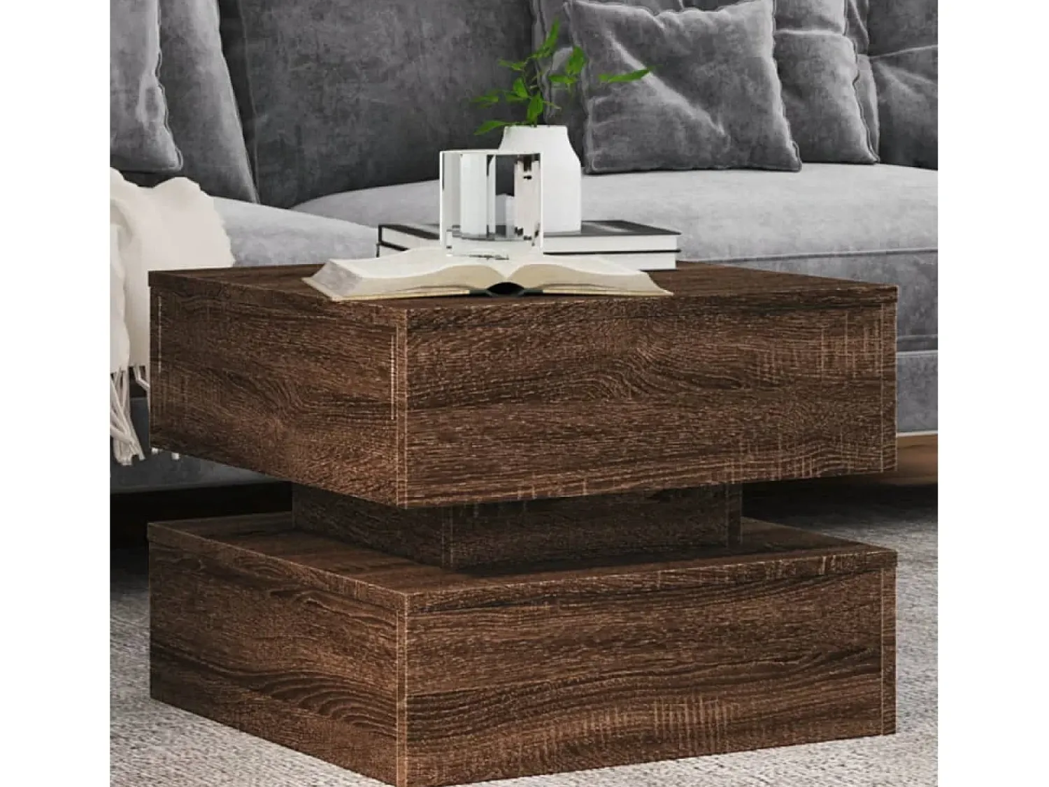 Mesa de centro | Mesa de apoio com luzes LED 50x50x40 cm carvalho^ Mesa De Centro