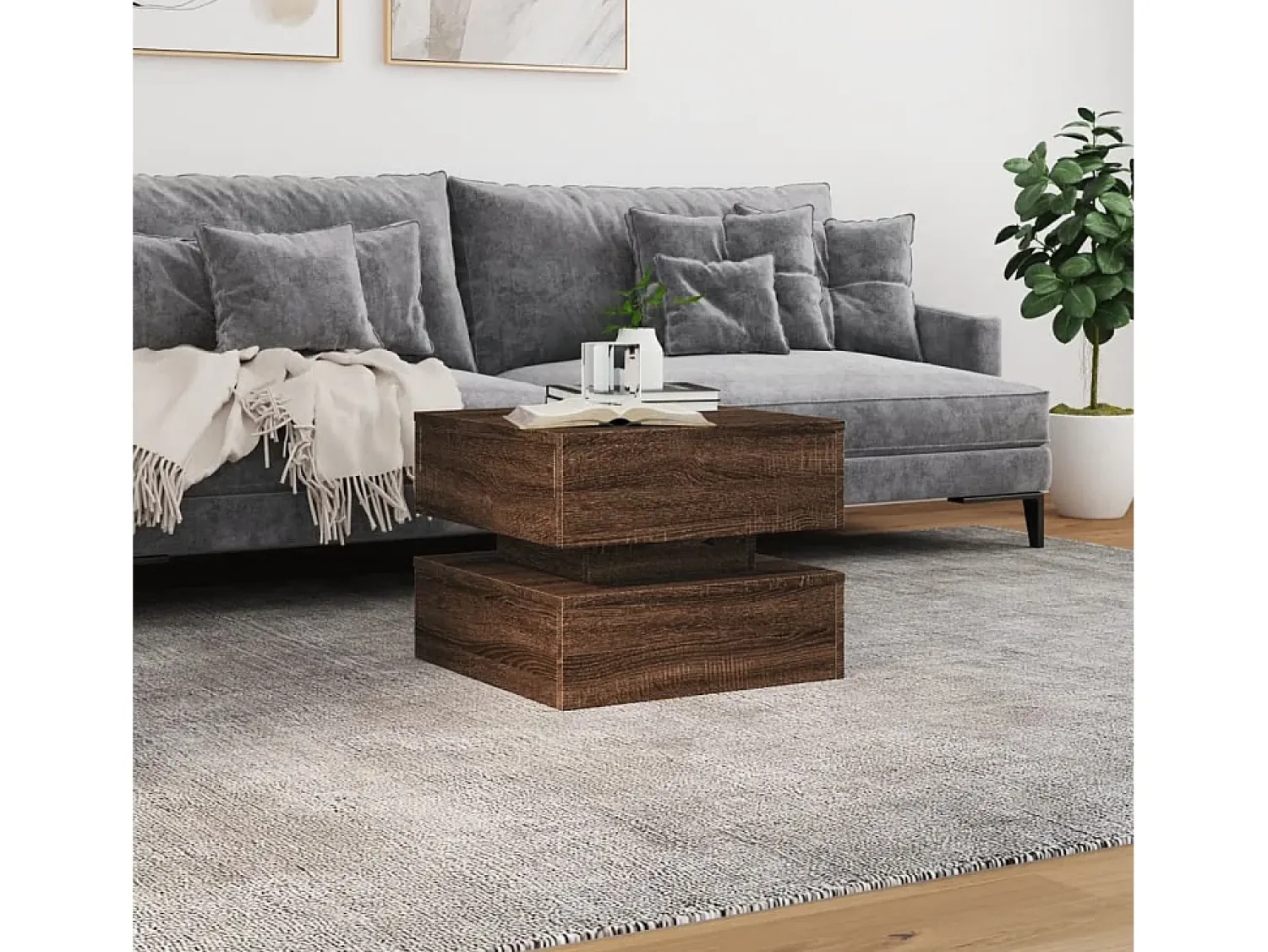 Mesa de centro | Mesa de apoio com luzes LED 50x50x40 cm carvalho^ Mesa De Centro
