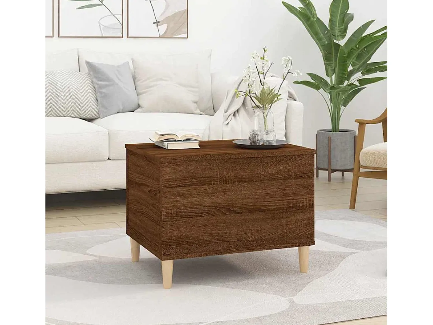 Mesa de centro | Mesa de apoio 60x44.5x45 cm derivados madeira carvalho^ Mesa De Centro