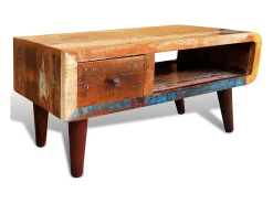 Mesa De Centro* Mesa de centro | Mesa de apoio | Mesa de café com borda curva e 1 gaveta.madeira reciclada Castanho