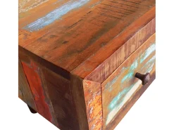 Mesa De Centro* Mesa de centro | Mesa de apoio | Mesa de café com borda curva e 1 gaveta.madeira reciclada Castanho