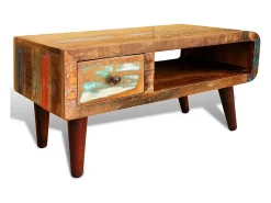 Mesa De Centro* Mesa de centro | Mesa de apoio | Mesa de café com borda curva e 1 gaveta.madeira reciclada Castanho