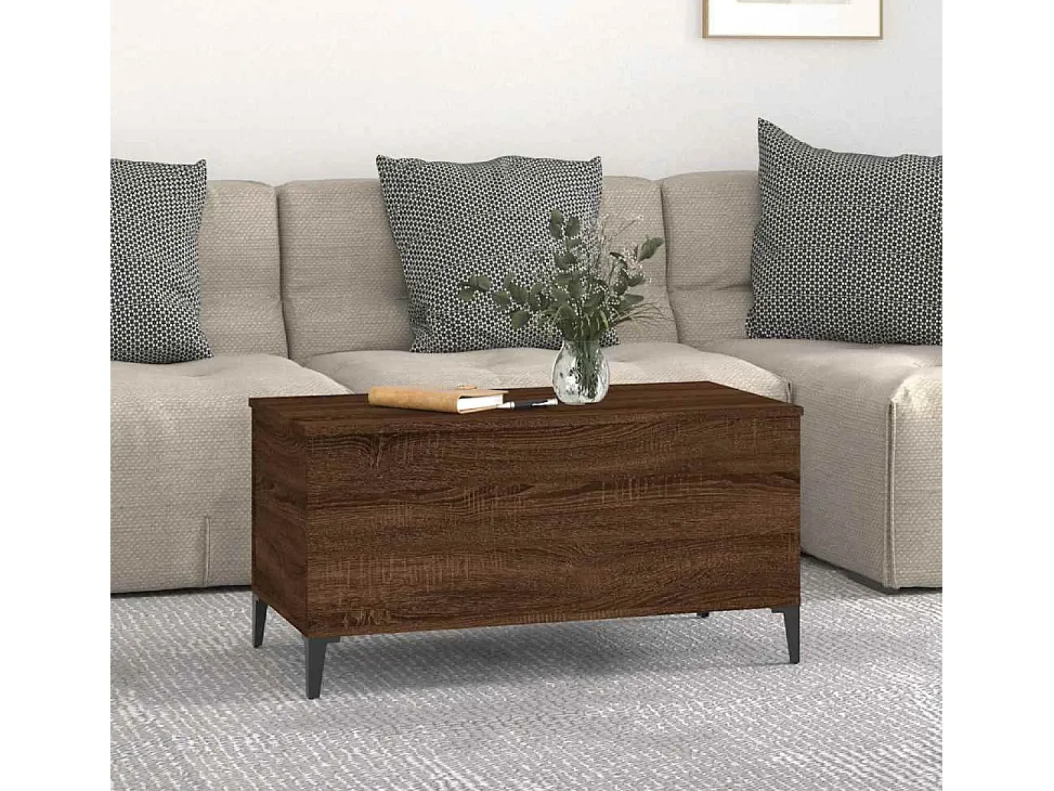 Mesa De Centro* Mesa de centro | Mesa de apoio 90x44.5x45 cm derivados madeira carvalho Castanho