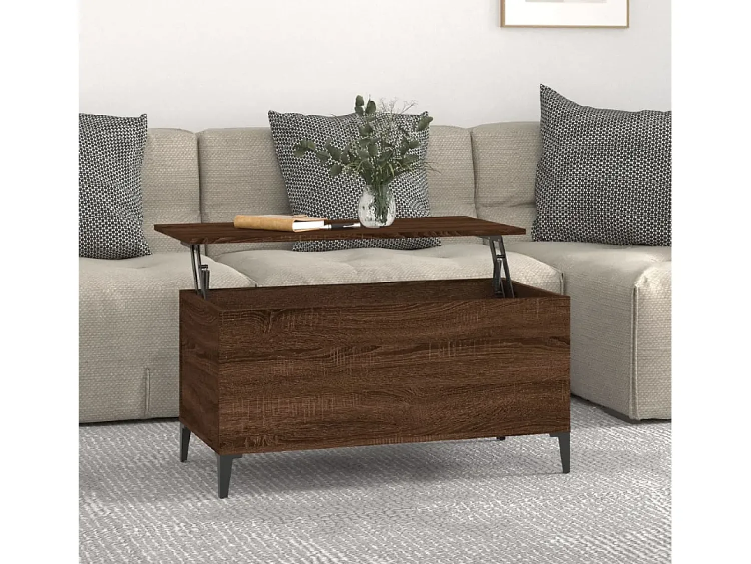 Mesa De Centro* Mesa de centro | Mesa de apoio 90x44.5x45 cm derivados madeira carvalho Castanho