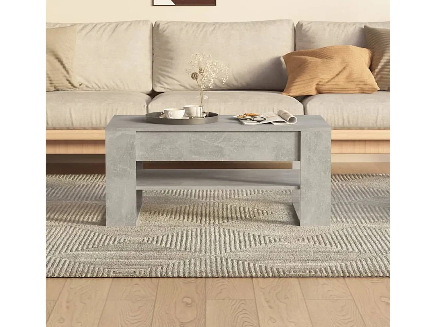 Outlet Mesa de centro | Mesa de apoio 102x55x45 cm madeira processada cinza cimento Cinzento