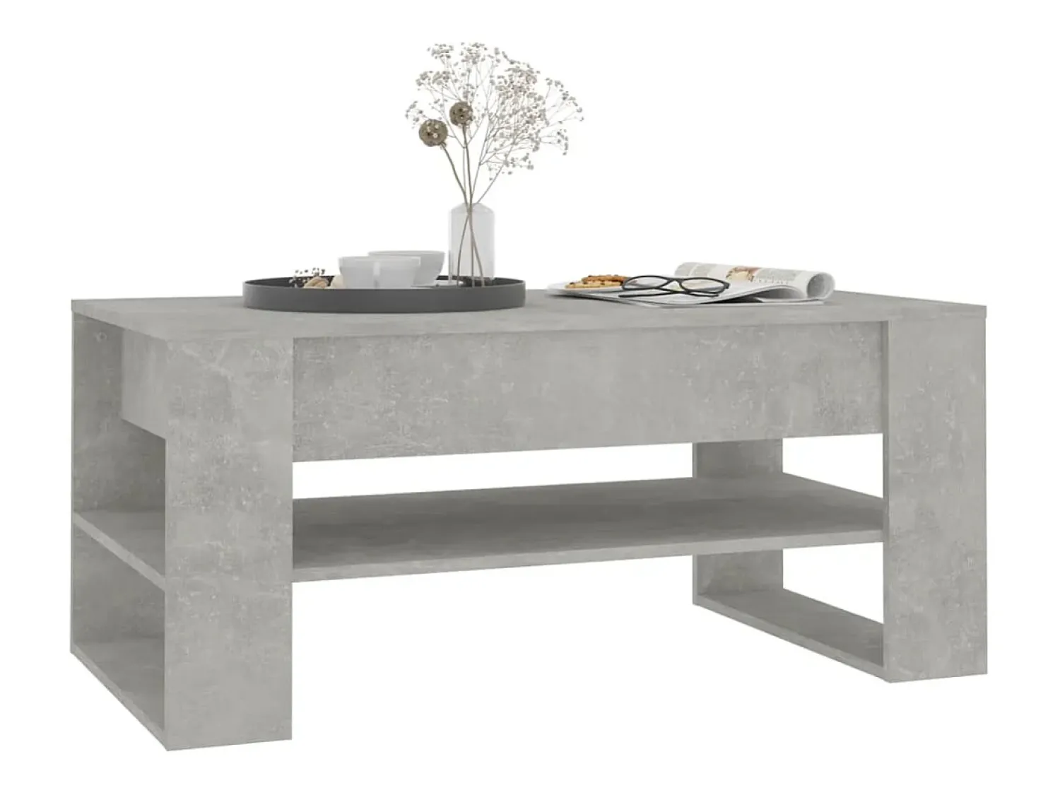 Outlet Mesa de centro | Mesa de apoio 102x55x45 cm madeira processada cinza cimento Cinzento