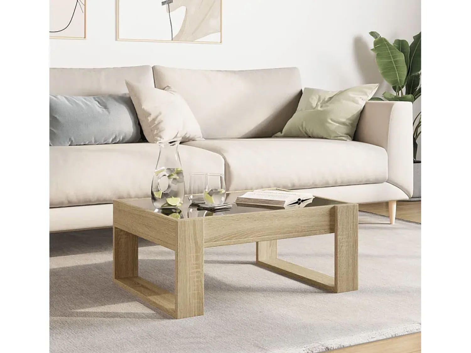 Hot Mesa de centro | Mesa de apoio luzes LED Infinity 70x53x30 cm carvalho sonoma Castanho