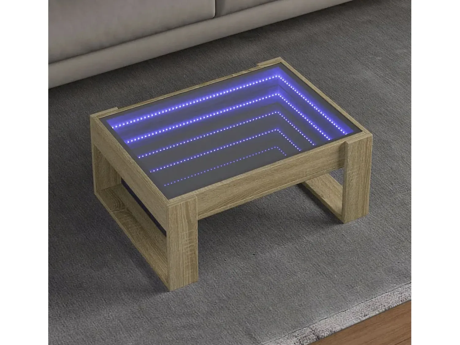 Hot Mesa de centro | Mesa de apoio luzes LED Infinity 70x53x30 cm carvalho sonoma Castanho