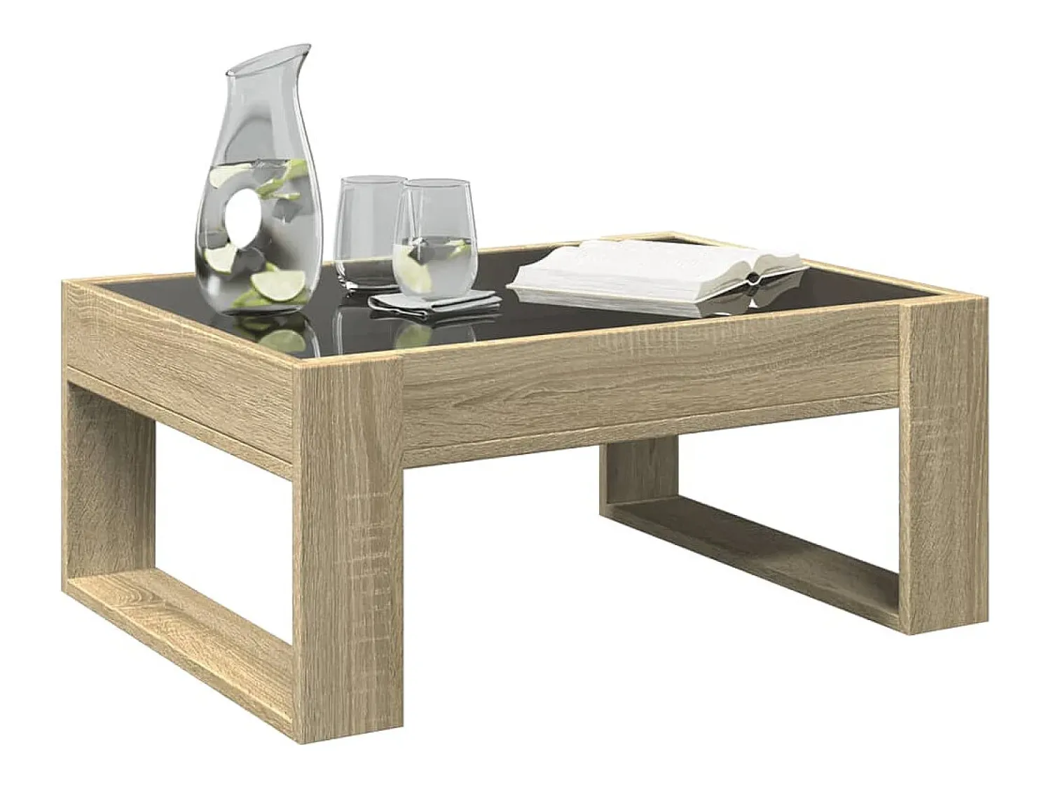 Hot Mesa de centro | Mesa de apoio luzes LED Infinity 70x53x30 cm carvalho sonoma Castanho