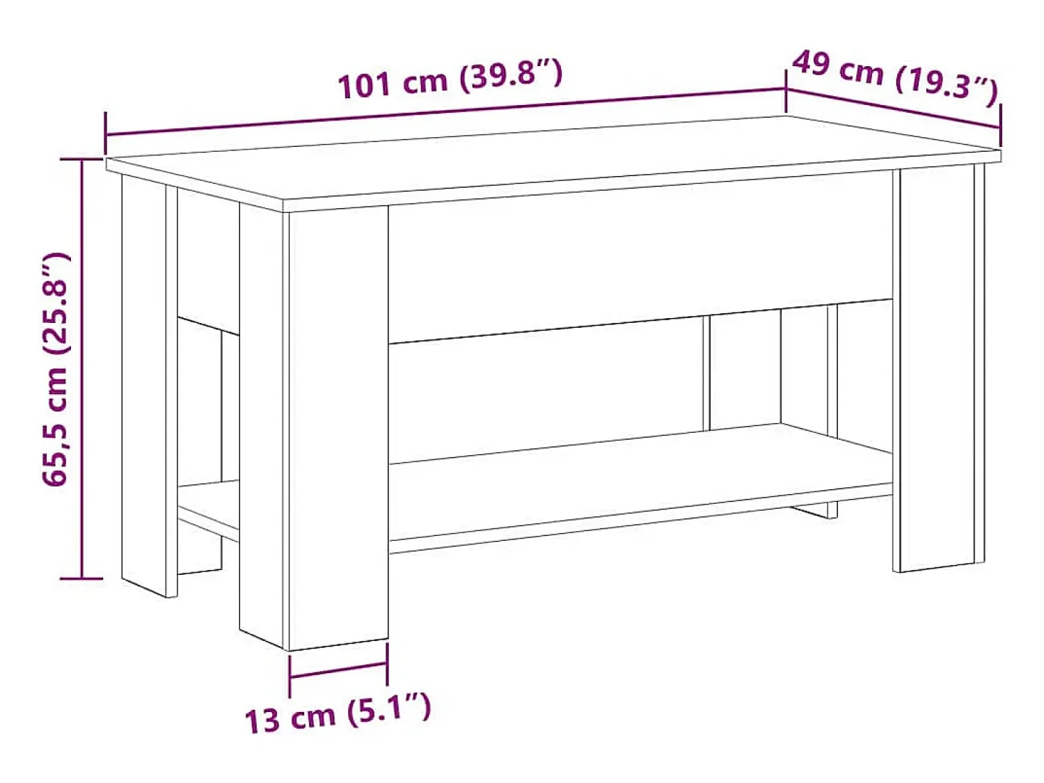Mesa De Centro* Mesa de centro | Mesa de apoio Carvalho 101x49x52 cm Preto