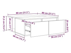 Clearance Mesa de centro | Mesa de apoio com gaveta carvalho artisiano 80x80x31 cm Castanho