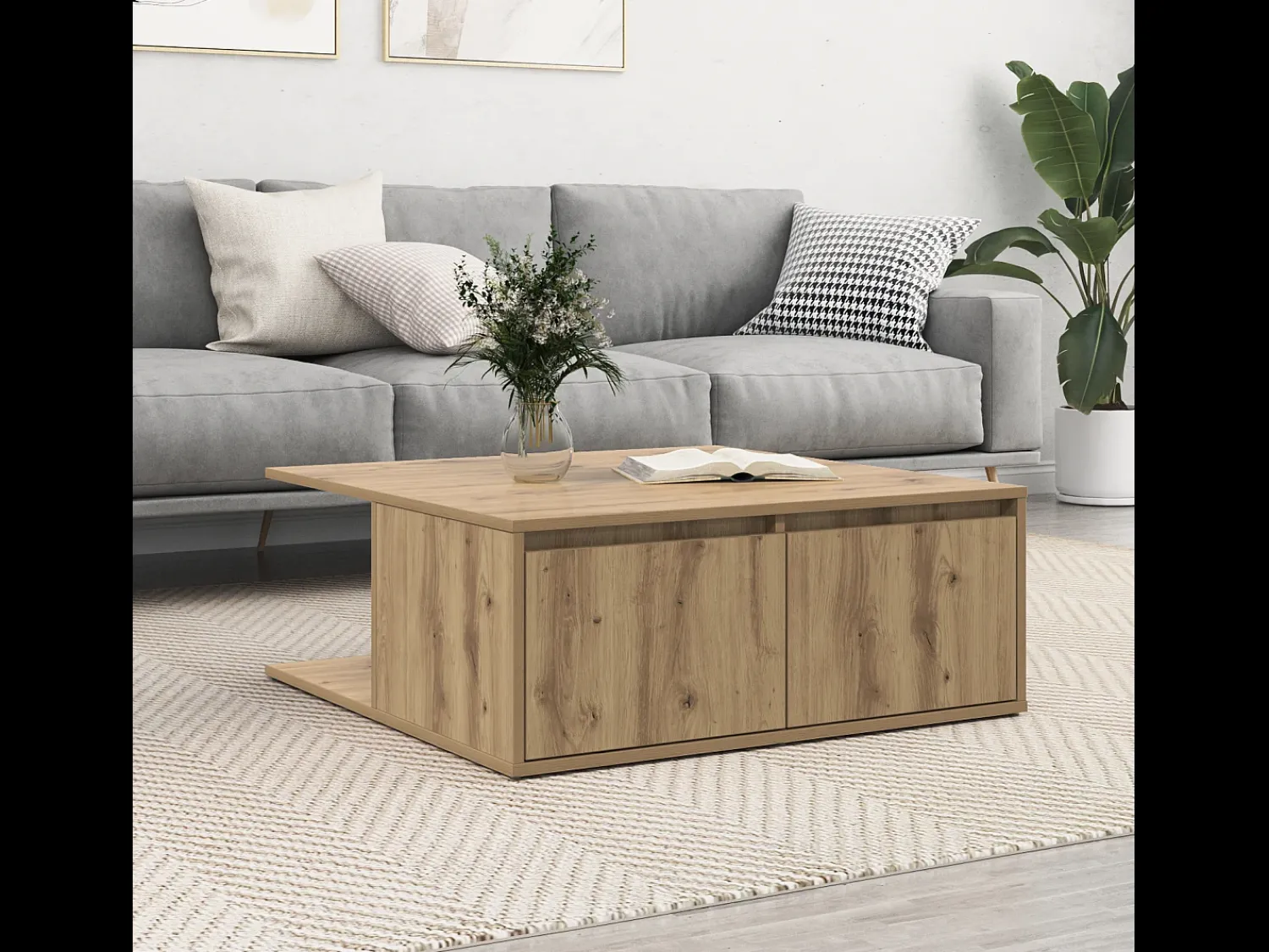 Clearance Mesa de centro | Mesa de apoio com gaveta carvalho artisiano 80x80x31 cm Castanho