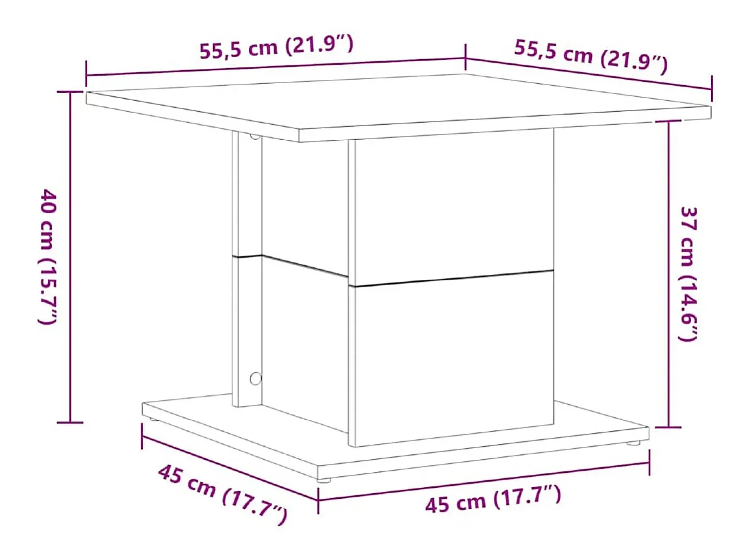 Mesa De Centro| Mesa de centro | Mesa de apoio Carvalho 55.5x55.5x40 cm Preto