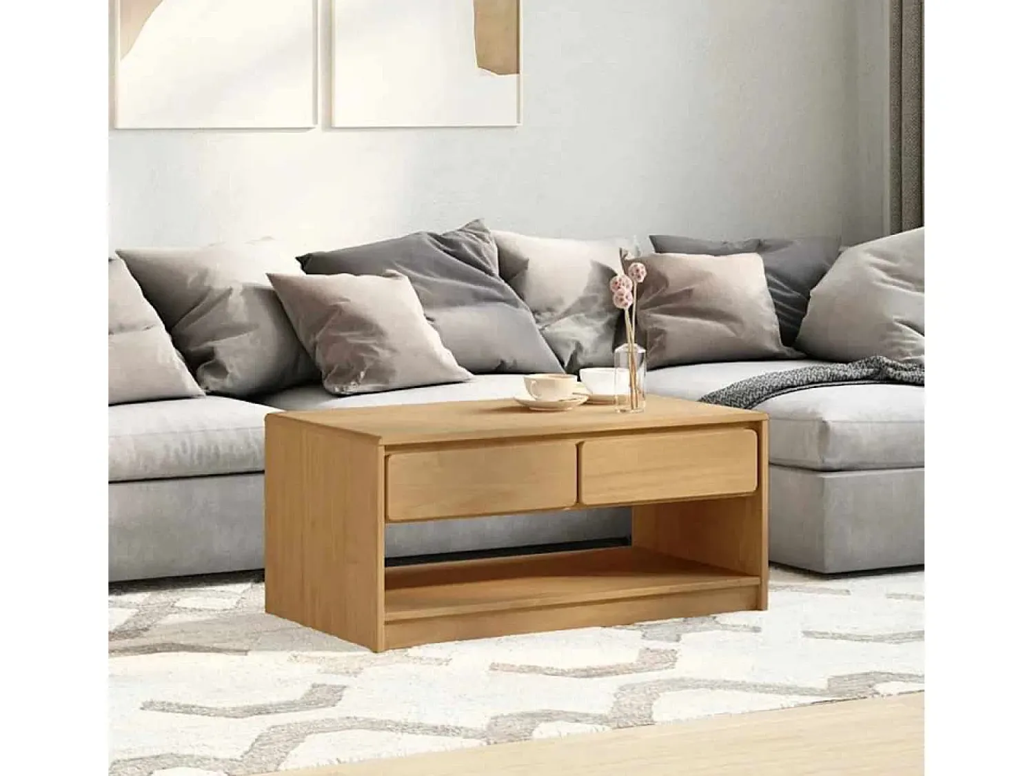 Outlet Mesa de centro | Mesa de apoio SAUDA 99x55x45 cm pinho maciço cor carvalho Castanho