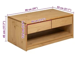Outlet Mesa de centro | Mesa de apoio SAUDA 99x55x45 cm pinho maciço cor carvalho Castanho