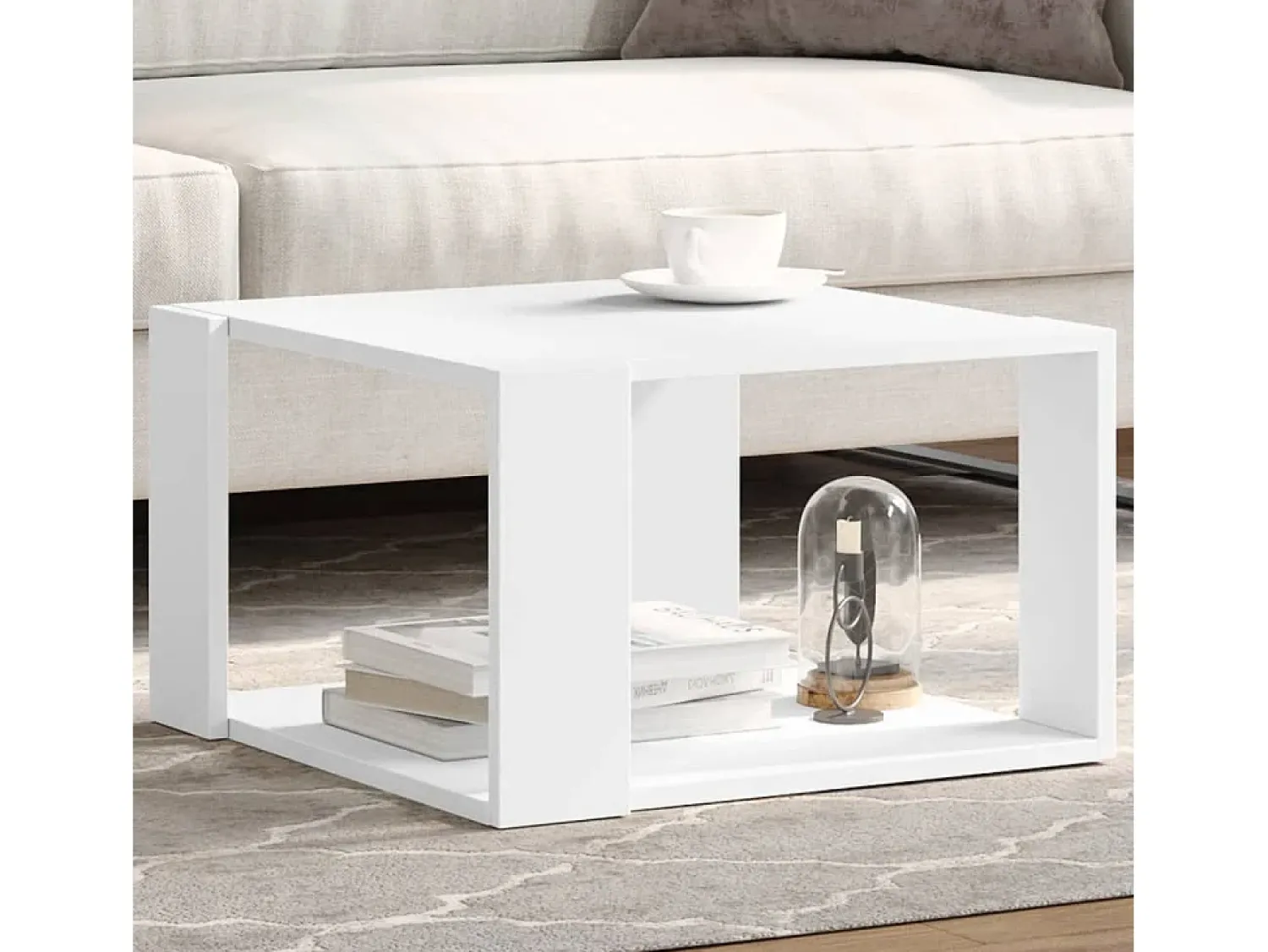 Mesa De Centro* Mesa de centro | Mesa de apoio branca 51.5x51.5x30 cm madeira projetada Branco