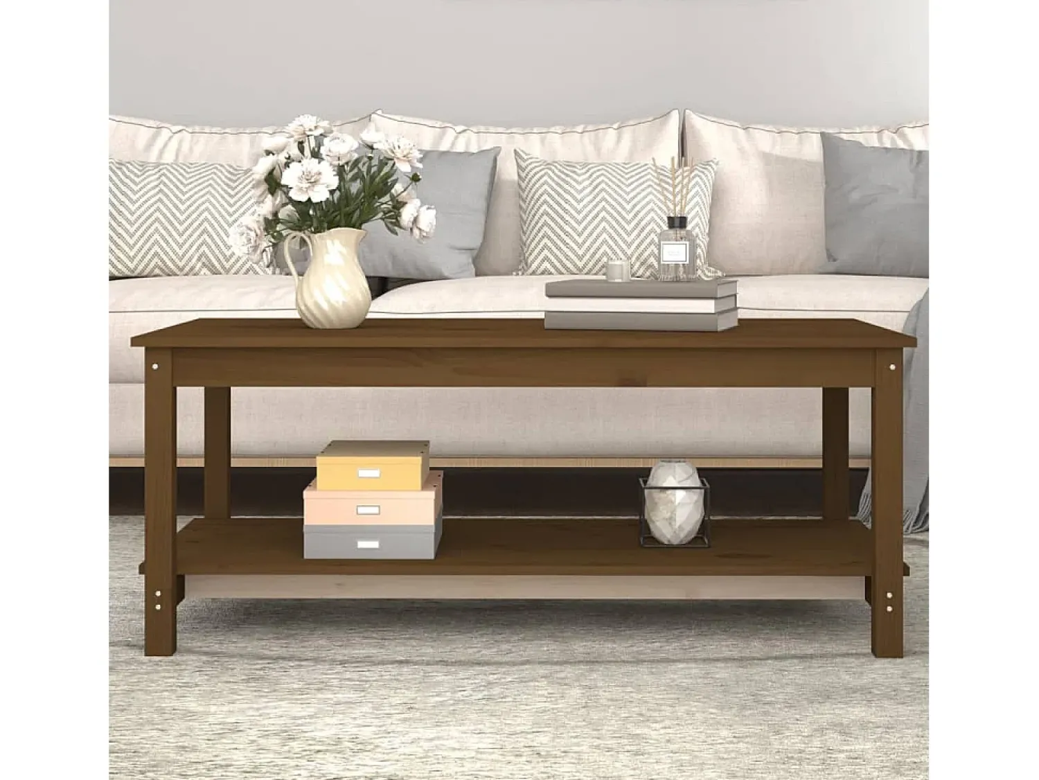 Mesa De Centro| Mesa de centro | Mesa de apoio 110x55x45 cm pinho maciço mel Castanho
