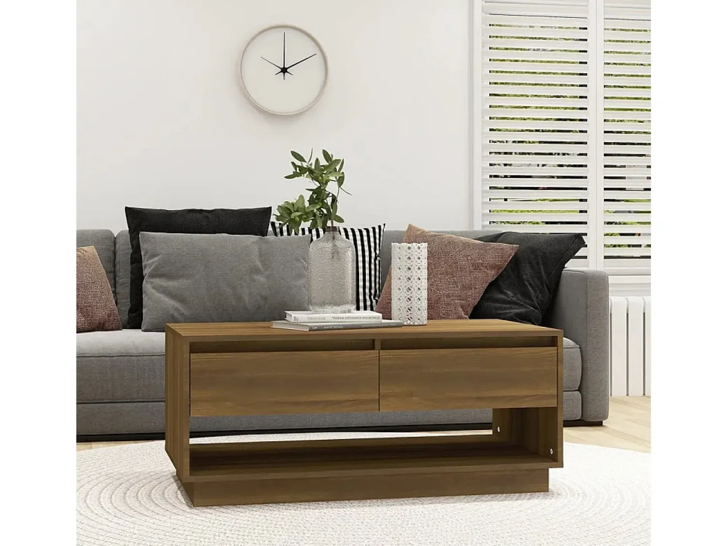 Mesa de centro | Mesa de apoio 102.5x55x44 cm derivados madeira carvalho^ Mesa De Centro