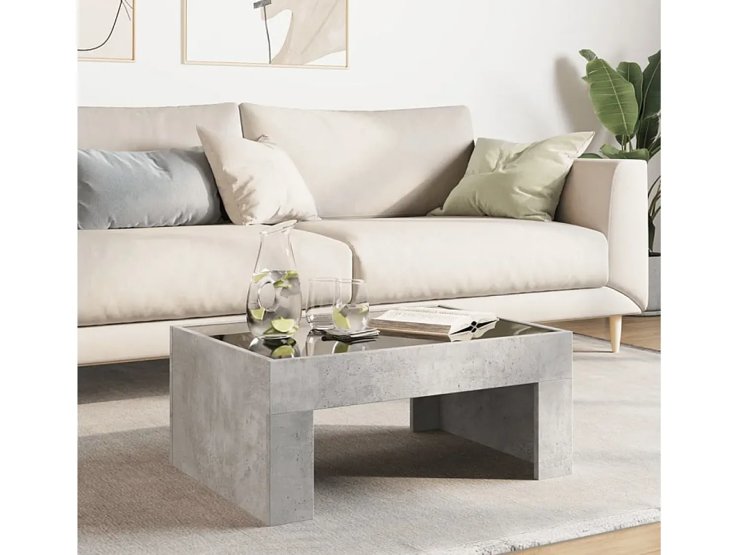 Mesa de centro | Mesa de apoio luzes LED Infinity 70x50x30 cm cimento^ Mesa De Centro