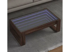 Mesa De Centro| Mesa de centro | Mesa de apoio luzes LED Infinity 90x53x30 cm carvalho Castanho