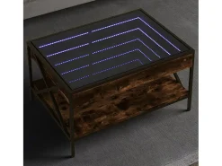 Mesa De Centro| Mesa de centro | Mesa de apoio luzes LED Infinity 70x50x38 cm carvalho fumado Castanho