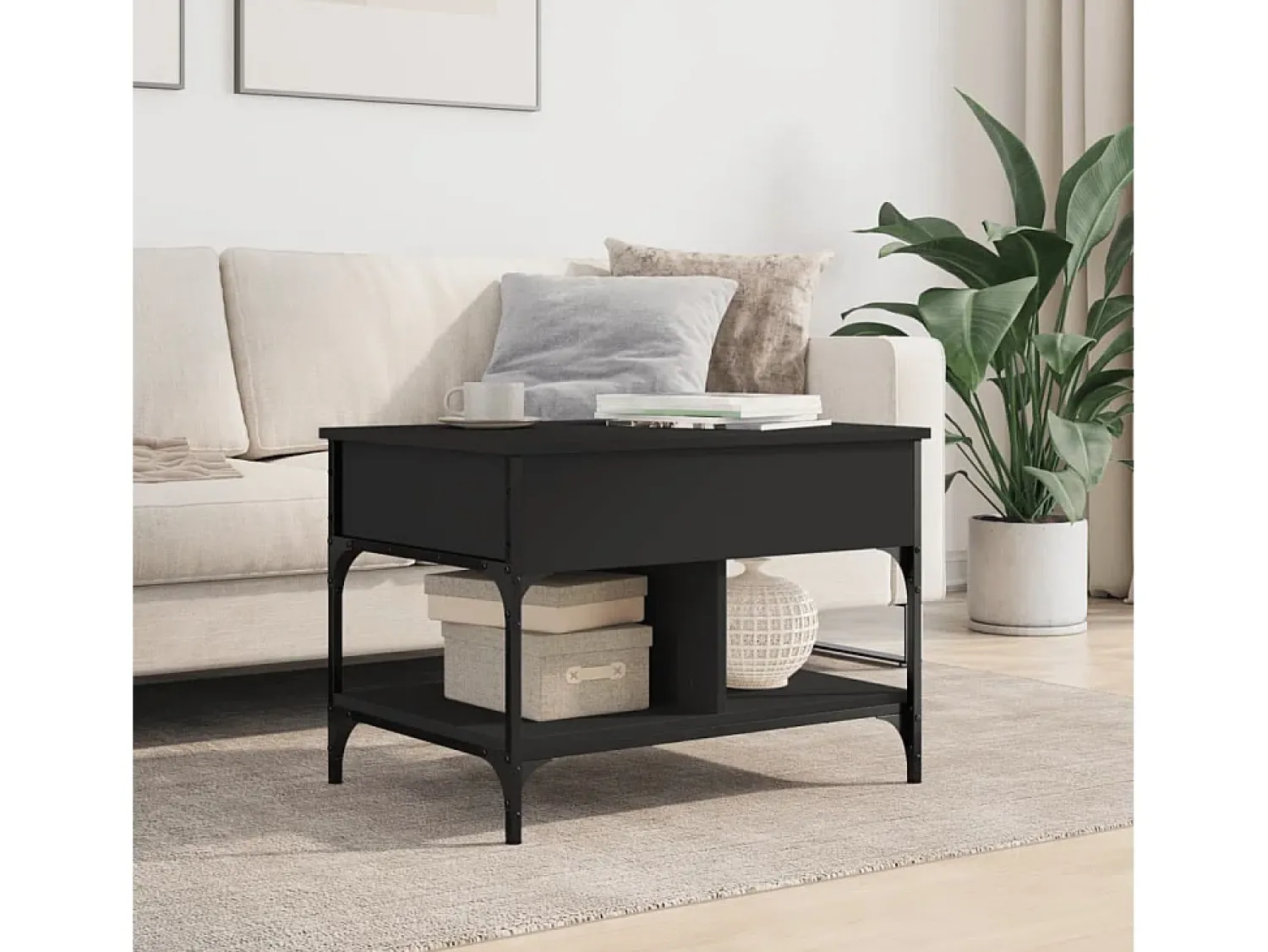 New Mesa de centro | Mesa de apoio 70x50x50 cm derivados de madeira/metal Preto