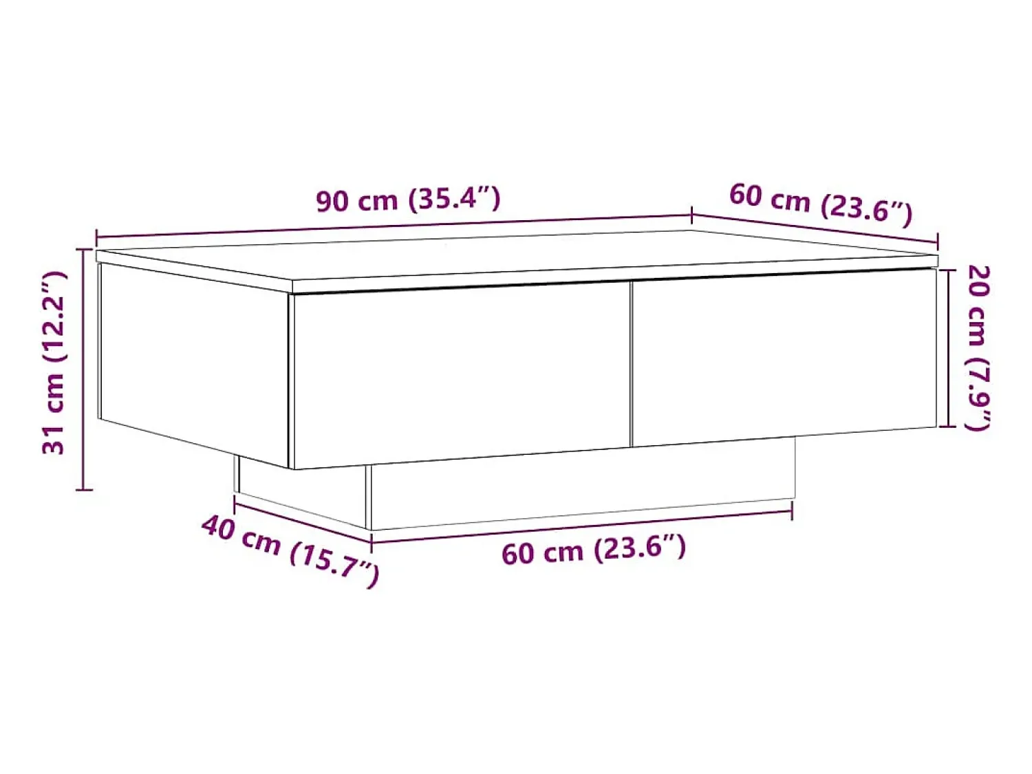 New Mesa de centro | Mesa de apoio 90x60x31 cm deriv. madeira carvalho artisiano Castanho