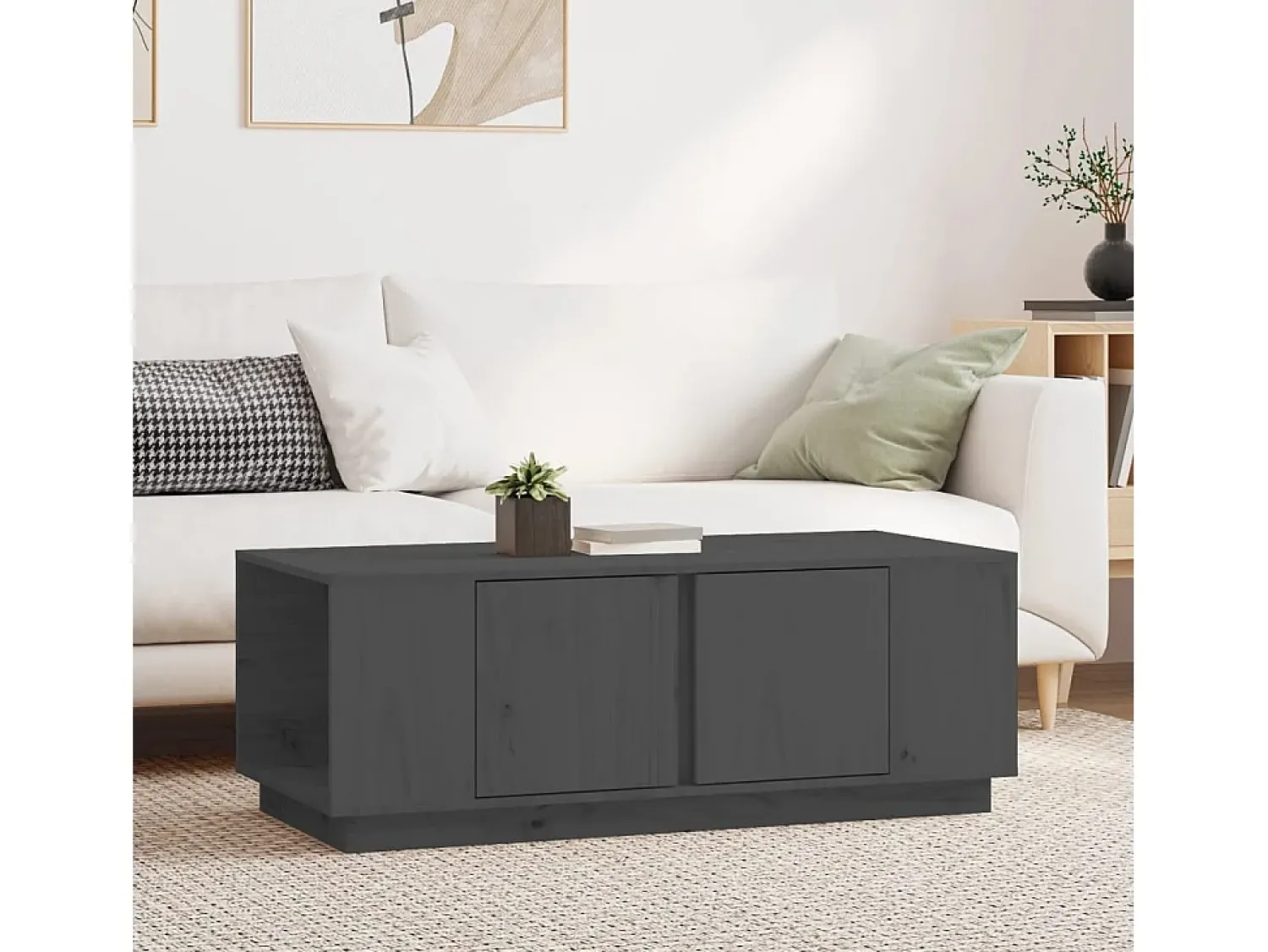Mesa De Centro| Mesa de centro | Mesa de apoio 110x50x40 cm madeira de pinho maciça Cinzento