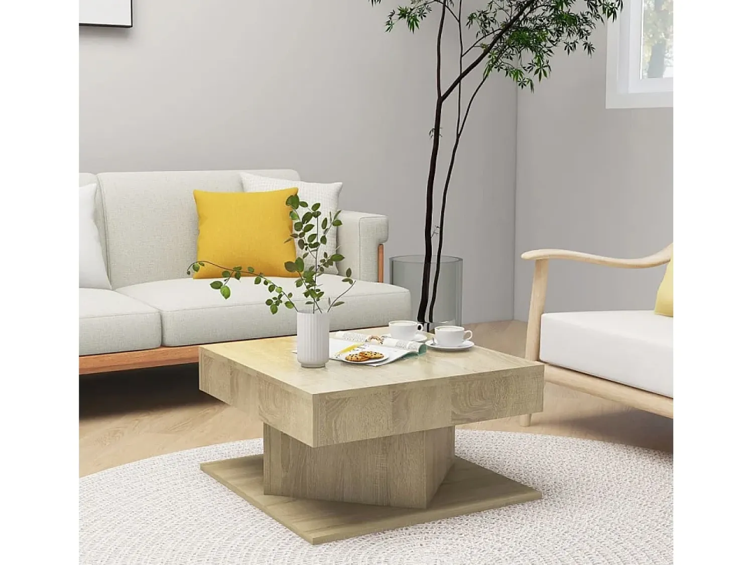 Mesa de centro | Mesa de apoio 57x57x30 cm derivados de madeira carvalho sonoma^ Mesa De Centro