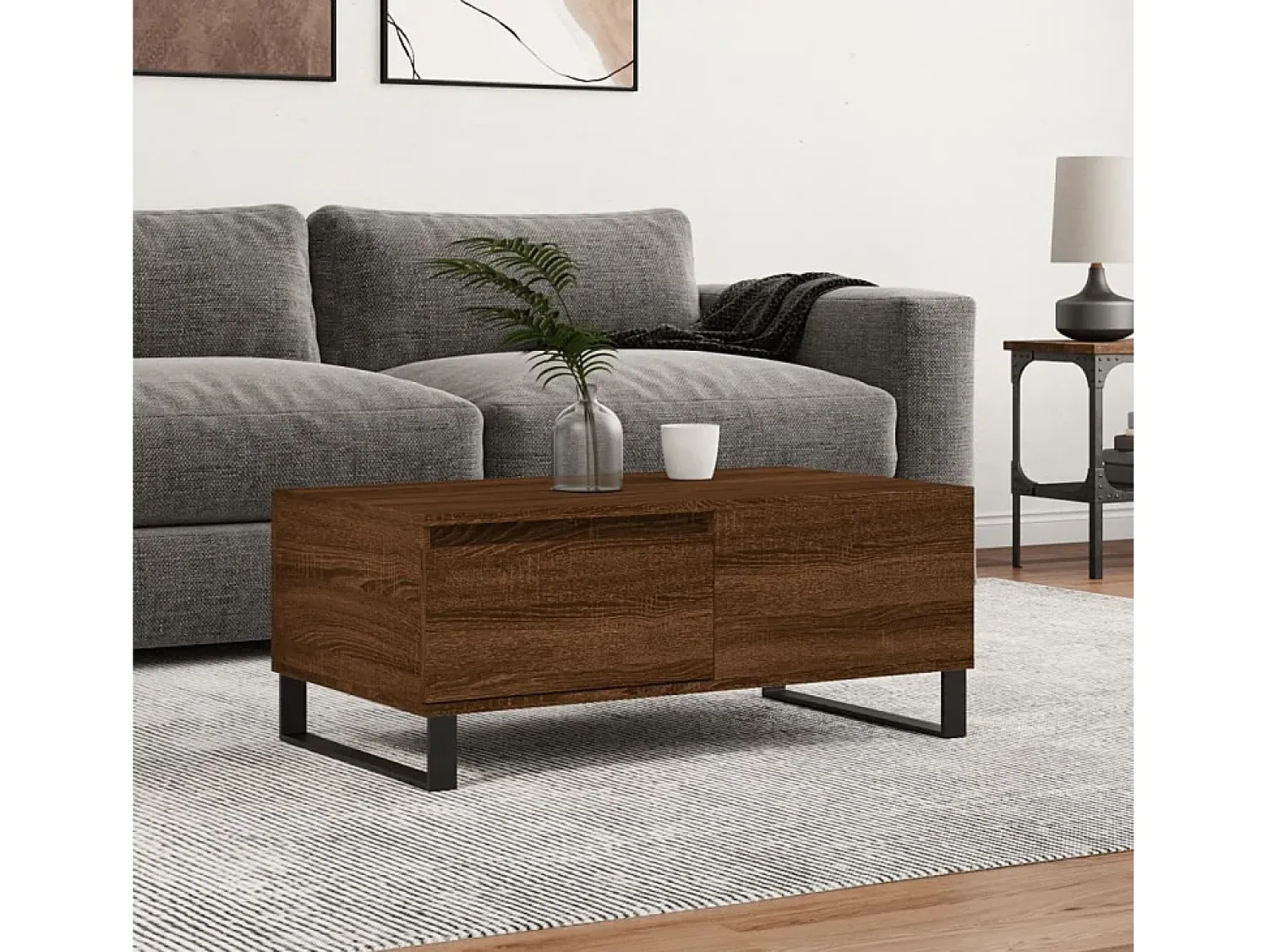 Mesa De Centro* Mesa de centro | Mesa de apoio 90x50x36.5cm derivados madeira carvalho Castanho