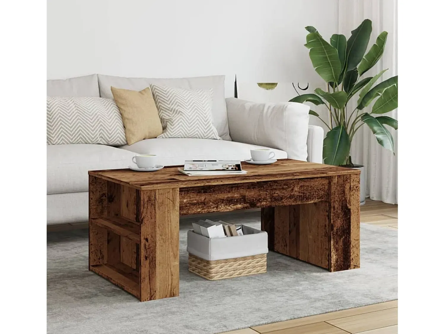 Online Mesa de centro | Mesa de apoio | Mesa de café 102x55x42 cm derivados de madeira madeira velha Castanho