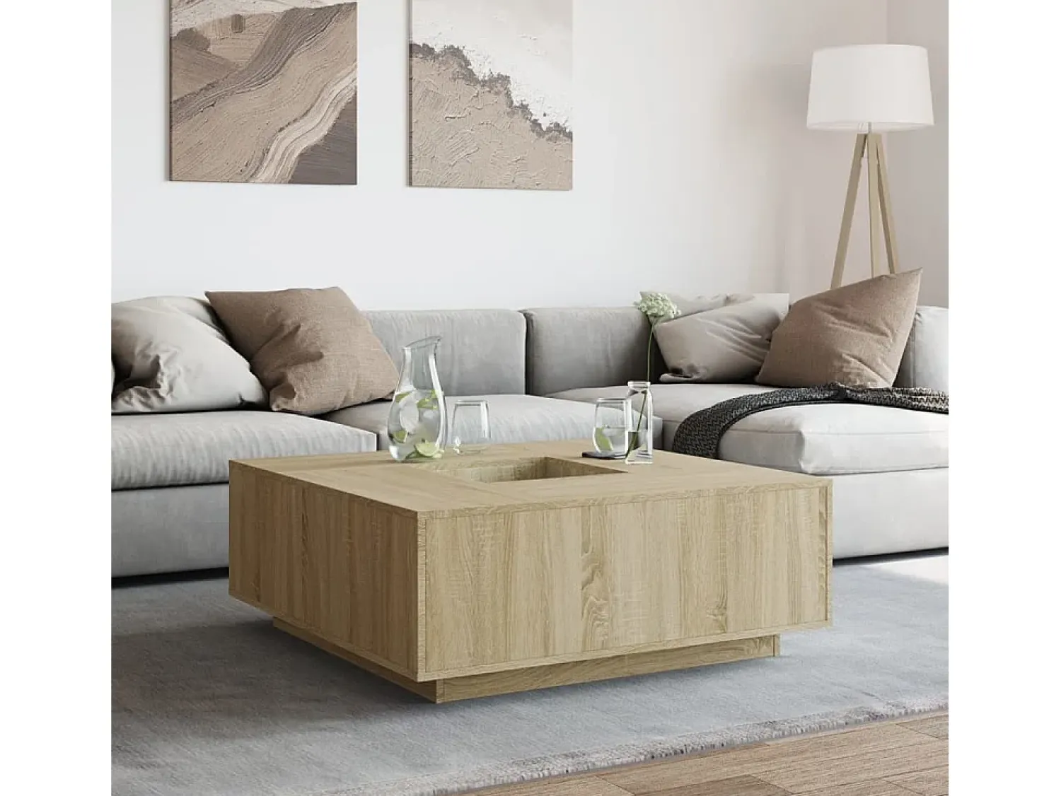 Sale Mesa de centro | Mesa de apoio 100x100x40 cm derivados madeira carvalho sonoma Castanho