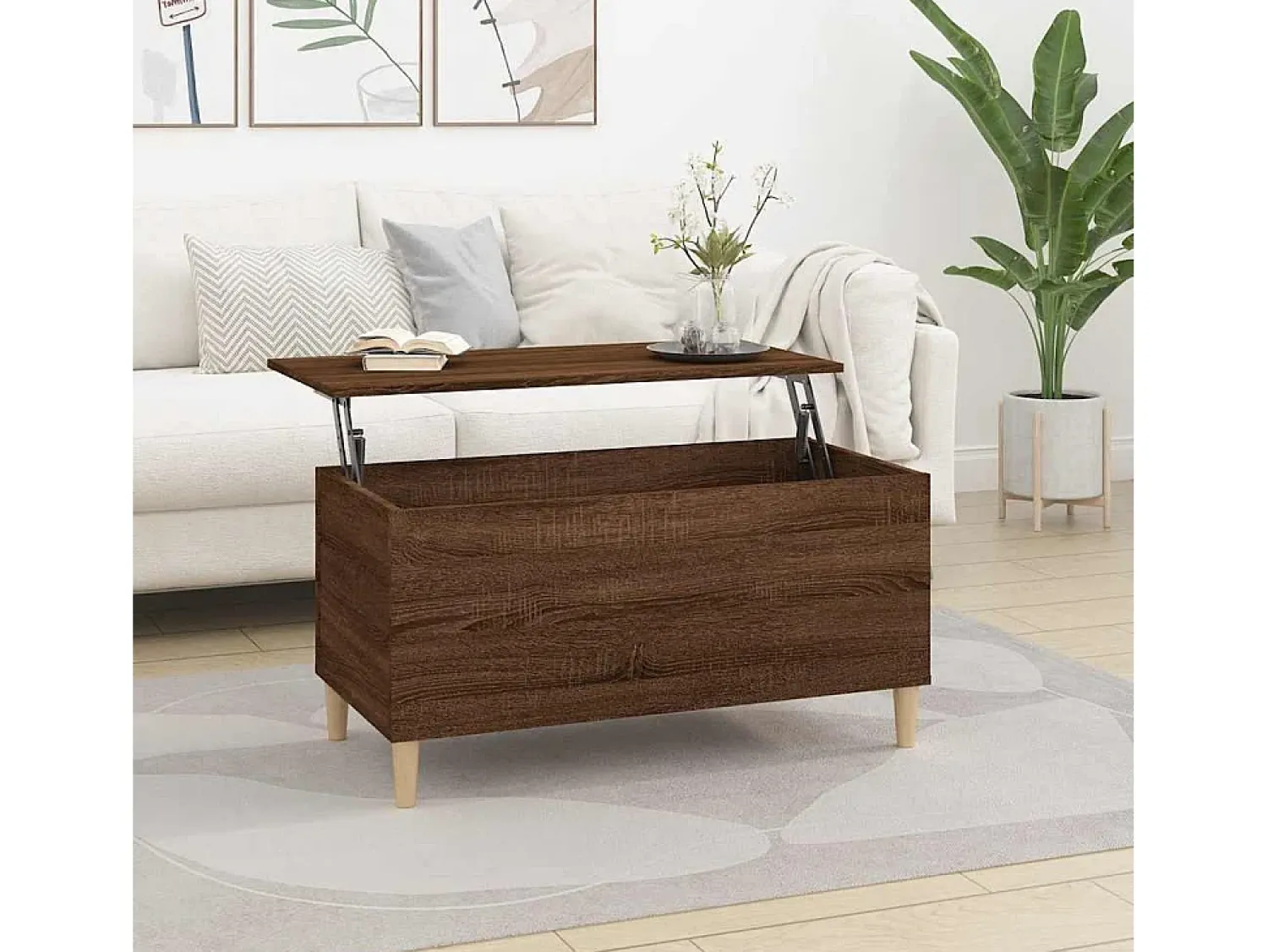 New Mesa de centro | Mesa de apoio 90x44.5x45 cm derivados madeira carvalho Castanho