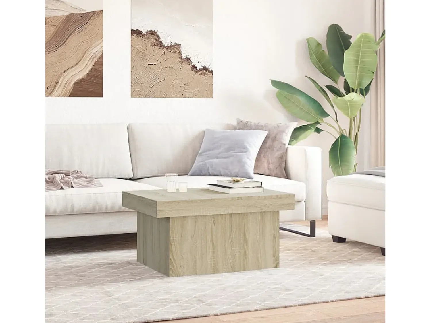 Mesa De Centro* Mesa de centro | Mesa de apoio 100x55x40 derivados de madeira carvalho sonoma Castanho
