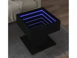 Mesa De Centro* Mesa de centro | Mesa de apoio c/ LEDs 50x50x45cm contraplacado brilhante Preto