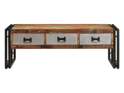 Clearance Mesa de centro | Mesa de apoio | Mesa de café 3 gavetas madeira recuperada maciça 100x50x35 cm Castanho