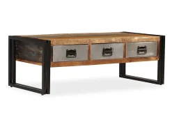 Clearance Mesa de centro | Mesa de apoio | Mesa de café 3 gavetas madeira recuperada maciça 100x50x35 cm Castanho