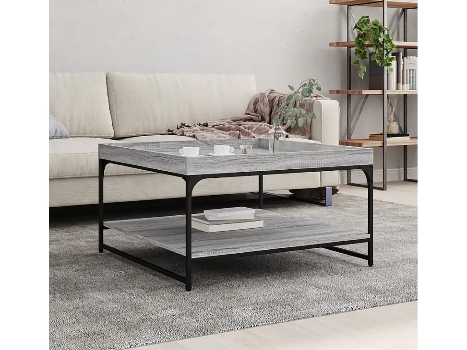 Best Mesa de centro | Mesa de apoio 80x80x45 cm derivados madeira/ferro cinza sonoma Cinzento