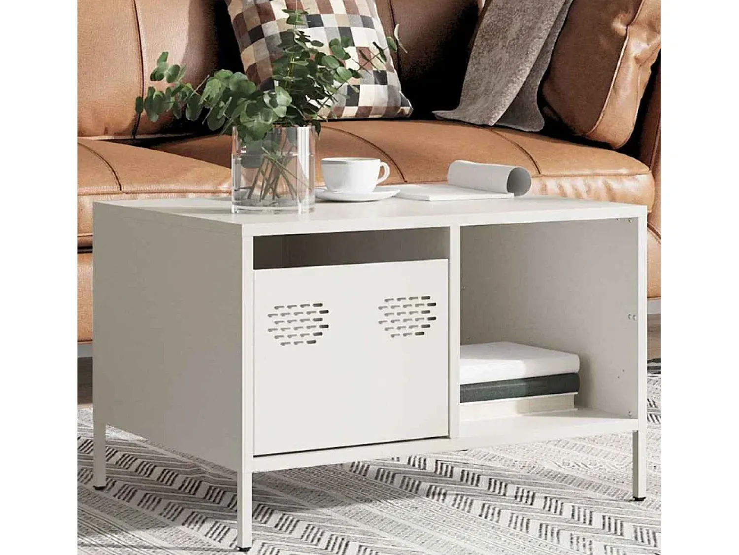 Mesa De Centro| Mesa de centro | Mesa de apoio 68.5x50x43.5 cm aço laminado a frio Branco