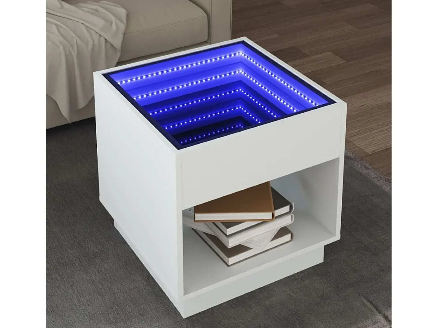Mesa De Centro* Mesa de centro | Mesa de apoio luzes LED Infinity 50x50x50 cm Branco