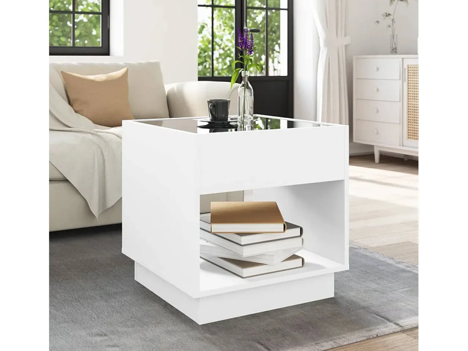 Mesa De Centro* Mesa de centro | Mesa de apoio luzes LED Infinity 50x50x50 cm Branco