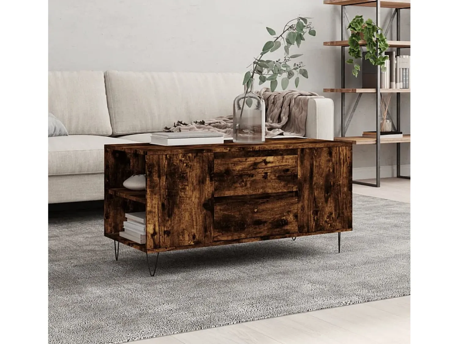 Mesa De Centro| Mesa de centro | Mesa de apoio derivados de madeira carvalho fumado Castanho