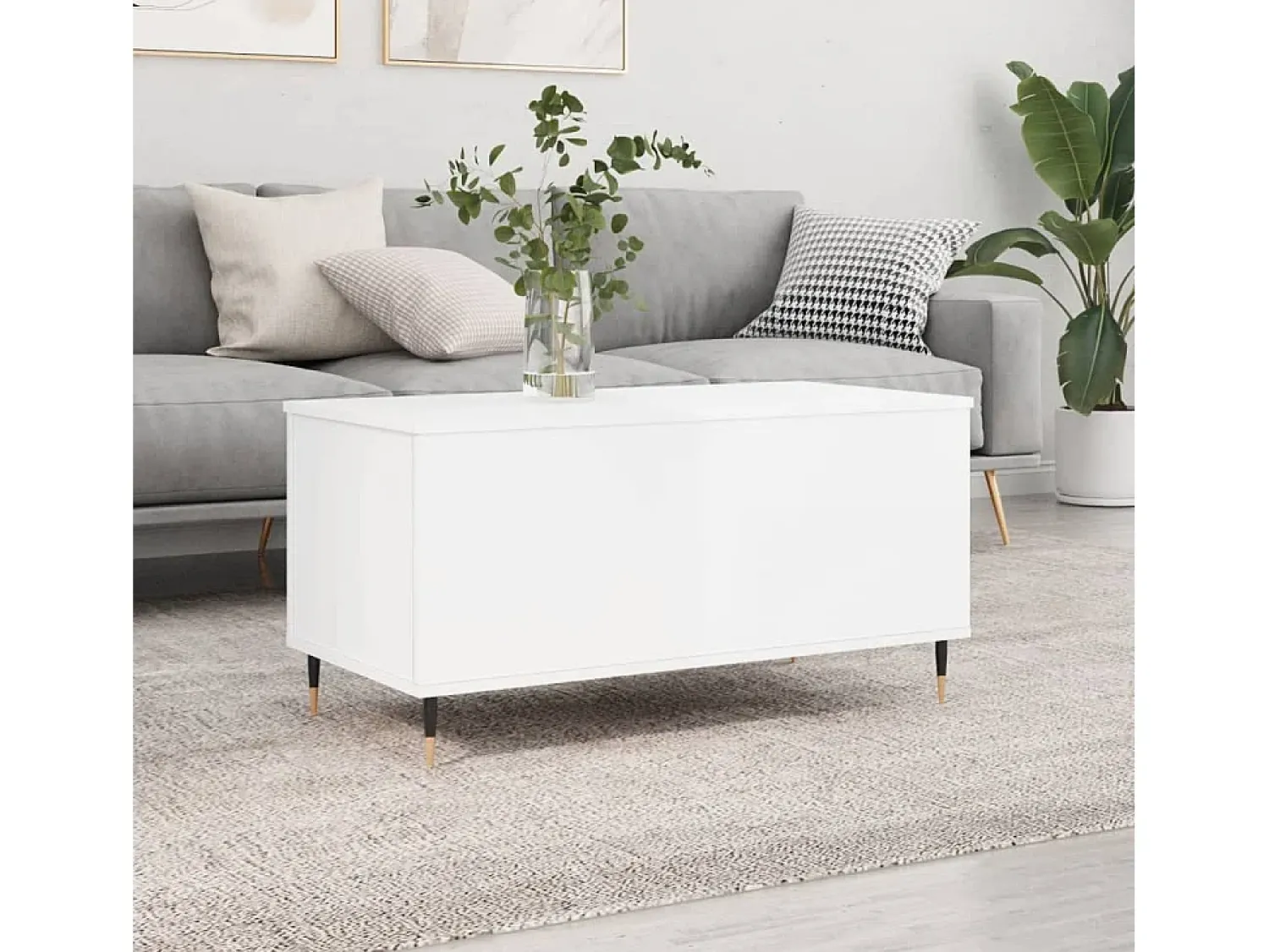 Mesa De Centro| Mesa de centro | Mesa de apoio 90x44.5x45 cm derivados de madeira brilhante Branco